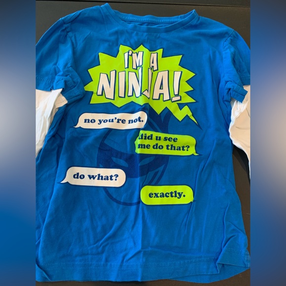 Urban Size Small (7/8) Boys I’m A Ninja White, Blue, and Green Long Sleeve - Picture 3 of 8